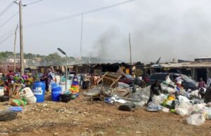 Aleshinloye Ibadan Market Fire: Shop Owners Count Losses, Oyo Govt Makes Promises ...traders...counting their losses at Aleshinloye Market, Ibadan on Wednesday...