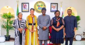 Zuriel Oduwole, Sterling One Foundation, Sanwo-Olu Harp On Gender Equality & Youth Empowerment L-R: Moyo Akinyosoye, Business Executive, Institutional Banking, Sterling Bank; Zuriel Oduwole, Youth Envoy/Nobel Peace Prize Nominee; Babajide Sanwo-Olu, Executive Governor, Lagos State; Olapeju Ibekwe, CEO, Sterling One Foundation; and Ifeoluwa Elegbede, Communication Lead, Sterling One Foundation, during a courtesy visit to the Lagos State Governor’s Office to discuss youth empowerment, gender equality, and the need for sustained action in creating opportunities for young leaders…