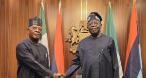 High Expectations As Tinubu Swears-In Ibas As Rivers Sole Administrator Vice Admiral Ibok-Étè Ibas (retd.),left, with President Bola Tinubu...on Wednesday in Abuja...