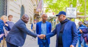 Akpabio Leads Nigeria’s Delegation To Pope Francis’ Funeral Senate President Godswill Akpabio, right, with others after his arrival...