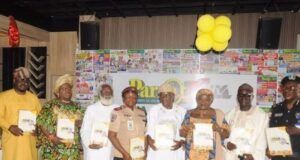 Day ParrotXtra Media Network’s 20th Anniversary Was Held At Exellessor In Ibadan, See Faces Of Guests L-R: Prince Adetayo Adeleke-Adedoyin, Ambassadator Romoke Ayinde of Kayrom Lee, Dr (Ambassador) Yemi Farounbi, Commander Rosemary Alo (Oyo FRSC Commander), Ambassador Olayinka Agboola, Senator Monsurat Sunmonu, Barrister Akeem Aponmade and Deputy Commissioner of Police Biodun Onuoha of Oyo State Police Command...during the public presentation of ParrotXtra Media Compendium...