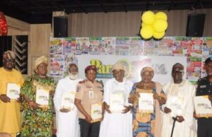 Day ParrotXtra Media Network’s 20th Anniversary Was Held At Exellessor In Ibadan, See Faces Of Guests L-R: Prince Adetayo Adeleke-Adedoyin, Ambassadator Romoke Ayinde of Kayrom Lee, Dr (Ambassador) Yemi Farounbi, Commander Rosemary Alo (Oyo FRSC Commander), Ambassador Olayinka Agboola, Senator Monsurat Sunmonu, Barrister Akeem Aponmade and Deputy Commissioner of Police Biodun Onuoha of Oyo State Police Command...during the public presentation of ParrotXtra Media Compendium...