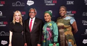 My Plan Is To Invest More In Philanthropy, Says Dangote As He Attends TIME100 Impact Dinner L-R: Chief Executive Officer, TIME, Jessica Sibley, President/CE, Dangote Industries Limited (DIL), Aliko Dangote, Group Executive Director, Commercial Operations (DIL), Fatima Aliko Dangote and Managing Director/CEO, Aliko Dangote Foundation, Zouera Youssoufou, attending TIME100 Impact Dinner, at One World Observatory in New York City…