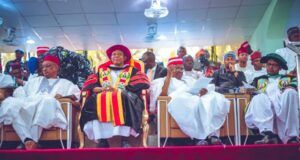 Dangote Offers Automatic Jobs To University’s Best Graduating Students, Donates ₦15billion From left: Kano State deputy governor, Aminu Gwarzo; Kano State governor, Kabir Yusuf; former Kano State governor, Senator Rabiu Kwankwaso; and President/CE Dangote Group, Mr Aliko Dangote, at the Fifth Combined Convocation Ceremony and Investiture of Mr Dangote as Chancellor, Aliko Dangote University of Science and Technology, Wudil, Kano State, May 10, 2025…