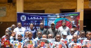 CSR Drive: LASAA Extends Educational Support To Ikorodu Public Schools L-R: Head of Operations and Innovation, Lagos State Signage and Advertisement Agency (LASAA), Mr Adegbolahan Dixon; Head Teacher, Anglican Primary School, Igbogbo, Ikorodu, Ms Akeredolu Kehinde; Hon. Gbolahan Ogunleye representing Ikorodu 1 House of Assembly (Chairman SDG and Overseas Investment); MD/CEO, LASAA, Prince Fatiu Akiolu; Chairman Omo Daada Foundation, Hon. Omoniyi Dada; and Head, Corporate Communications and Strategy, LASAA, Mrs. Atinuke da-Silva-Osadjere at the presentation of bags and writing materials in Anglican Primary School, Igbogbo, Ikorodu, Lagos recently.