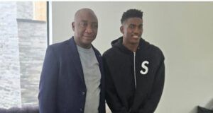 Injured Taiwo Awoniyi Plays Host To NFF Boss In UK NFF boss, Ibrahim Gusau, left, with Taiwo Awoniyi...