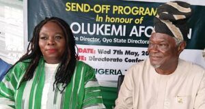 Outgoing Oyo NOA Director Commends Makinde’s Govt, Says, ‘You Made My Job Easy’ Dr. Olukemi Afolayan, left, with Prince Dotun Oyelade...
