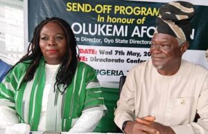 Outgoing Oyo NOA Director Commends Makinde’s Govt, Says, ‘You Made My Job Easy’ Dr. Olukemi Afolayan, left, with Prince Dotun Oyelade...