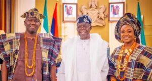 Alaafin Joins Others To Celebrate As Tinubu Turns 74 President Bola Tinubu flanked by the Alaafin of Oyo, Oba Akeem Owoade and his wife...on Friday...