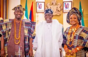 Tinubu Identifies Need For Traditional Leaders To Support FG As He Hosts Alaafin Of Oyo President Bola Tinubu flanked by the Alaafin of Oyo, Oba Akeem Owoade and his wife...on Friday...