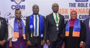 Kevin Ugwuoke, Fidelity Bank ED Becomes President Of Risk Managers Association L-R: Registrar/Chief Executive, Chartered Risk Management Institute of Nigeria (CRMI), Victor Olannye; Divisional Head, Risk Management Securities and Exchange Commission (SEC), Grace Abioye; Immediate Past President, CRMI, Ezekiel Oseni; President, CRMI and Executive Director/Chief Risk Officer, Fidelity Bank Plc, Kevin Ugwuoke; Director, Enterprise Risk Management, Nigeria Deposit Insurance Corporation (NDIC), Amal Haruna; and Rep. Keynote speaker, Deputy Group Management Director, United Bank of Africa (UBA), Chukwuma Nweke; at the CRMI Conferment Handover/Sent-Forth ceremony, held in Lagos recently….