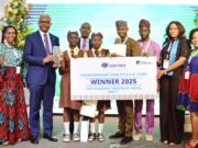 L-R: Co-President, Ashoka Africa, Angelou Ezeilo; Divisional Head, Product Development, Fidelity Bank Plc, Osita Ede; Team Lead, Retail Banking, Fidelity Bank Plc, Onyeka Kurume; Winners, Changemaker Idea Pitch-A-Thon, Abule-Eko Community Junior Grammar School Pupils, District 2, Ikorodu Lagos; their Teacher, Alabi Felix; Project Coach, Opeoluwa Jamiu; Branch Leader, Fidelity Bank Plc, Festac, Ethel Genesis; and Regional Director, Ashoka Anglophone, West Africa, Josephine Nzerem; at the Ashoka Young Changemakers Festival in Lagos recently…