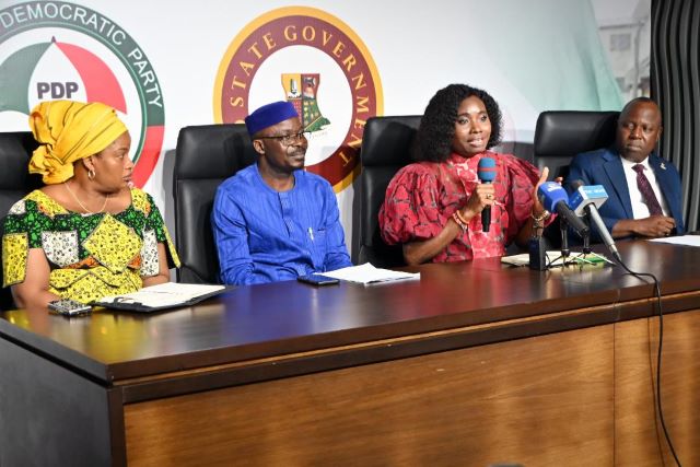 Oyo Govt Image …from left, Permanent Secretary, Oyo State Ministry of Agriculture and Rural Development, Mrs Bosede Owoeye: Commissioner for Agriculture and Rural Development, Barr Olasunkanmi Olaleye; Secretary to Oyo State Government, Prof Olanike Adeyemo and Special Adviser Media/Chief Press Secretary to the Governor, Dr Sulaimon Olanrewaju, during the Inter Ministerial Press Briefing of the Ministry of Agriculture and Rural Development, held at Governor's Office Media Conference Room, Secretariat, Ibadan…