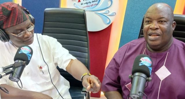 Segun Olatunji and Olayinka Agboola Ambassador Olayinka Agboola, left, with Dr Segun Olatunji...during the Radio Show on Splash 105.5fm...