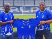 Coach Nurudeen Aweroro, left, with new 3SC boss, Salami...