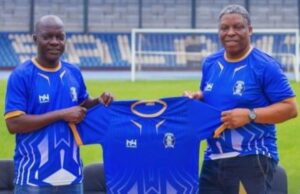 High Expectations As Shooting Stars Unveil Aweroro As Head Coach Coach Nurudeen Aweroro, left, with new 3SC boss, Salami...