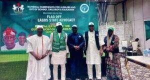 Battle Against Out-of-School Children’s Crisis: Lagos State Flags O-NCAOOSCE Advocacy Campaign L-R: Rep of HRM Oba Saheed Elegushi, Chief Ayuba Elegushi; Chairman Lagos State Advocacy Team of NCAOOSCE, Luqman Balogun; Executive Secretary, NCAOOSCE, Dr. Mohammed Sani Idris; Special Adviser to the Hon Minister of Education, Dr. Balarabe Shehu-Kakale and Director of Grant Mobilization NCAOOSCE, Prof. Rukayat Tukur…