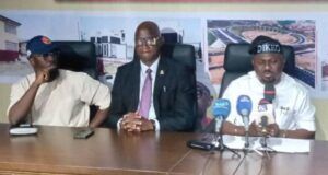 Since January, We’ve Subsidised Transport Fare For 5.8 Million Passengers – PTS Chairman, Dikko From left, Mr. Mukhtar Azeez, Director of Business Planning and Financial Analysis; Mr. Aremu Taofeek, Director of Finance and Account; and Dr Ibrahim Oladeji Dikko, Chairman/Sole Administrator, all of Pacesetter Transport Service, during the press briefing…