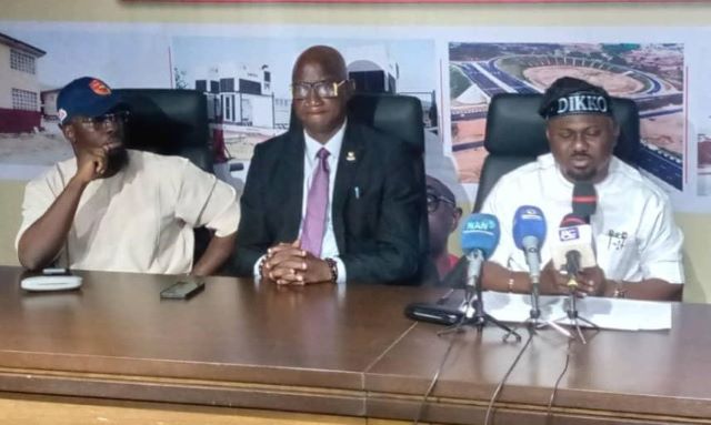 Dikko From left, Mr. Mukhtar Azeez, Director of Business Planning and Financial Analysis; Mr. Aremu Taofeek, Director of Finance and Account; and Dr Ibrahim Oladeji Dikko, Chairman/Sole Administrator, all of Pacesetter Transport Service, during the press briefing…