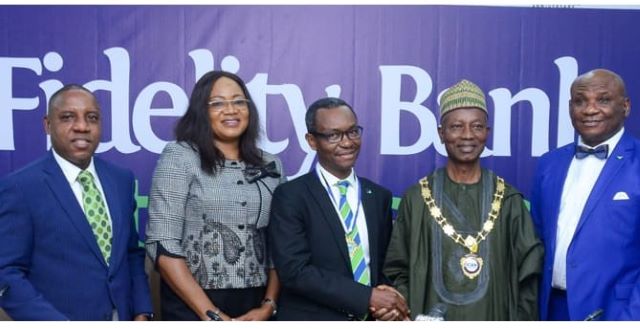 Fidelity Image L-R: Chairman of the Occasion and Regional Bank Head -Ikeja, Fidelity Bank Plc, Jude Monye, FCA; Associate Prof. & Member, Governing Council, Institute of Chartered Accountants of Nigeria (ICAN), Dr. Mrs Obal Usang Edet Usang, FCA; 4th Chairman, ICAN Fidelity Bank Chapter, Audifax Onuoha, FCA; 61st ICAN President, Mallam Haruna Yahaya MNI, PhD, FCA; and Immediate Past Chairman, ICAN Fidelity Bank Chapter and Chief Financial Officer, Fidelity Bank Plc, Victor Abejegah; during the 4th Investiture and Patron Conferment Ceremony of the ICAN Fidelity Bank Chapter, held at the Fidelity Bank Head Office in Lagos recently...