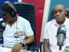 Ike Shorounmu, right, with Olayinka Agboola during the Radio Show on Splash 105.5fm...