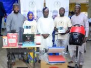 L-R: Umar Usman; Director, Kerojet Services Ltd, Alimi Shakirat; Beneficiary, The Pillar Dream Living Foundation, Mr. Femi Balogun, Managing Director/CEO, Kerojet Services Ltd; Lawal Babatunde Bello; Beneficiary, and Mr. Tayo Ogundehin; CEO/MD, Goal Energy Ltd, at the Femi Balogun birthday-driven CSR empowerment held today in Ipaja, Lagos…