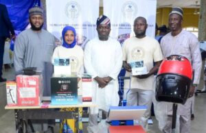 From Birthday To Impact: Kerojet Boss Launches New ICT Centre, Empowers 45 Nigerians L-R: Umar Usman; Director, Kerojet Services Ltd, Alimi Shakirat; Beneficiary, The Pillar Dream Living Foundation, Mr. Femi Balogun, Managing Director/CEO, Kerojet Services Ltd; Lawal Babatunde Bello; Beneficiary, and Mr. Tayo Ogundehin; CEO/MD, Goal Energy Ltd, at the Femi Balogun birthday-driven CSR empowerment held today in Ipaja, Lagos…