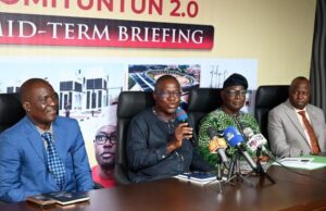 OYSADA Boss Speaks About Agribusiness, Other Achievements From left, Permanent Secretary, Oyo State Agricbusiness Development Agency (OYSADA), Mr Badmus Kolawole; Director General of the Agency, Dr Debo Akande; State Project Coordinator, Mr Kola Kazeem and Special Adviser on Media/Chief Press Secretary to Oyo State Governor, Dr Sulaimon Olanrewaju, during the Omituntun 2.0 Mid-Term Inter Ministerial Press Briefing by Director General, OYSADA, held at Governor's Office Media Conference Room, Secretariat, Ibadan…