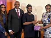 L-R: Miss Adaku Sharon Nwankwo, Digital PR Executive, Polaris Bank Limited, Mr. Rasheed Bolanriwa, Acting Head, Brand Management & Corporate Communications, Polaris Bank; Mr. Abayomi Adisa, Senior Journalist, BBC and Mrs. Bukola Oluyadi, Group Head, Customer Experience & Value Management at Polaris Bank during the hybrid capacity-building seminar organised by the Bank for journalists in Lagos recently...
