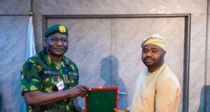 FIRS Boss Hosts CDS, Commends Tinubu’s Security Agenda …Chief of Defence Staff, General Christopher Musa presenting a plaque to the chairman, Federal Inland Revenue Service (FIRS), Dr Zacch Adedeji, during a visit to the Revenue House in Abuja, on Wednesday… Photo credit: Victor Onarinde