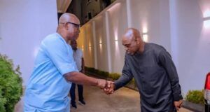 Photos: Ayo Fayose Plays Host To Ekiti’s Gov Oyebanji In Lagos Host, Dr Ayodele Fayose, left, welcoming his guest, Ekiti's present governor, Biodun Oyebanji to his Lagos home...