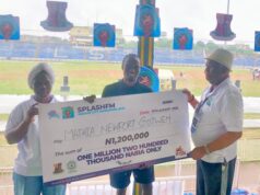 Gotwen, Agbofure Emerge Winners As Splash FM’s Ibadan City Marathon Race Returns L-R: Oyo's Sports Commissioner, Hon. Wasilat Adegoke, male winner, Mathias Gotwen and Oba Adebayo Akande...