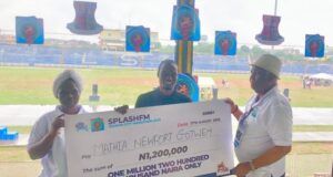 Gotwen, Agbofure Emerge Winners As Splash FM’s Ibadan City Marathon Race Returns L-R: Oyo's Sports Commissioner, Hon. Wasilat Adegoke, male winner, Mathias Gotwen and Oba Adebayo Akande...