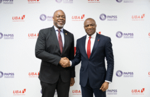 History Recorded As UBA Launches PAPSS Transaction On LEO Chatbot …Chief Executive Officer at Pan-African Payment & Settlement System(PAPSS), Mike Ogbalu III and Group Managing Director/CEO, United Bank for Africa(UBA), Oliver Alawuba, at the media session held to announce the successful integration of PAPPS into UBA LEO, enabling instant, seamless and secure transaction in local currencies between African countries, held at the Bank’s headquarters in Lagos on Wednesday…