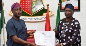 Photo: When Makinde Received UNESCO’s Intangible Cultural Heritage Certificate For Sango Festival Oyo State governor, ‘Seyi Makinde (left); receiving the UNESCO Intangible Cultural Heritage Certificate for Sango Festival from Commissioner for Culture and Tourism, Dr Wasiu Olatubosun, during the State’s Executive Council meeting, held at Executive Chamber, Governor's Office, Secretariat, Ibadan…