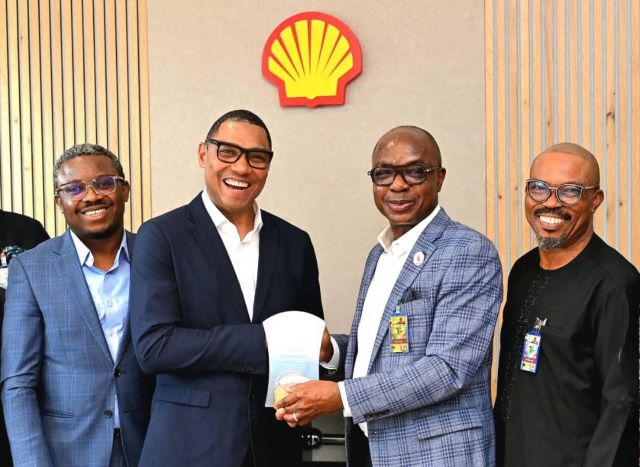 Shell image L-R: General Manager, Deepwater Oil, Shell Nigeria Exploration and Production Company Limited (SNEPCo) Iyke Nnoaham; SNEPCo’s Managing Director, Ronald Adams; Executive Chairman, Petroleum Technology Association of Nigeria (PETAN), Wole Ogunsanya and PETAN’s Vice Chairman, Obidike Uzu during a courtesy visit to Shell Headquarters at Eko Atlantic in Lagos…