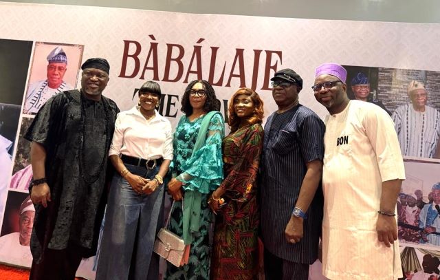 Babalaje L-R: Femi branch, Biola Adebayo, daughter of late Chief Michael Koleoso, Mrs Yemisi Koleosho-Baikie, Adetutu Adesoji, Kunle Coker and Seun Oloketuyi (Mr BON) at the event…