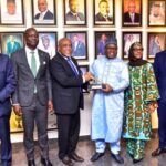 L R Group Managing DirectorCEO Dangote Cement Plc Arvind Pathak Group Managing DirectorCEO NGX Temi Popoola Chairman Dangote Cement Plc Emmanuel Ikazoboh Group Chairman NGX Group Alhaji Dr Umaru Kwairanga Board Member Dangote Cement Plc Mariya Dangote CEO NGX Jude Chiemeka during the introduction of the Dangote Cement Plc new Board Chairman and Directors to the floor of the NGX Stock Exchange Lagos on Wednesday 10th September 2025