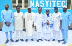 Excitement As Kerojet Services Limited Commissions ICT Center In Ipaja, Lagos L-R: National Youth Amir, NASFAT, Tajudeen Olasupo; Chairman, NASFAT Ipaja Branch, Alhaji Abdulwahab Adewole; Managing Director/CEO, Kerojet Services Ltd, & Chairman, The Pillars Dream-Living Foundation, Alhaji Muhideen Femi Balogun;; Former Member Lagos State House of Assembly Alimosho Constituent 1, Alh.(Hon) Abdurahman Bisi Yusuf; Mother of the Day, Alhaja Afusat Tiamiyu; Zonal Chairman NASFAT Lagos Zone 2, Engr. Jumah Abdul-Ganiyu and Zonal Chairman Lagos Zone 3, Alh. Zhikrillah Oropo, during the Grand Opening/Official Commissioning NASFAT Youth Information Technology Centre (NASYITEC) held in Lagos…