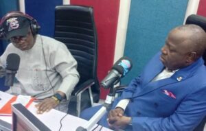 Ambassador Olayinka Agboola, left, with Dr Suleimon Olanrewaju...during the Radio Show on Tuesday...