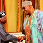 Oba Ghandi Afolabi Oladunni Olaoye right with President Bola Tinubuin Abuja on Wednesday