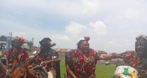 Pre-Ladoja Coronation Event: Check Out Images From Cultural Fiesta At Olubadan Stadium ...Ibadan hunters displaying culture at its best...at the event...