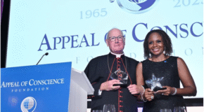 Elumelu Bags 2025 Appeal Of Conscience Award, Dedicates Moment To Afriland Towers Fire Victims ...Archbishop of New York and Award Recipient, Cardinal Timothy Dolan and Dr Awele Elumelu, accepting 2025 Appeal of Conscience Award on behalf of her husband, Tony Elumelu, Group Chairman of United Bank for Africa (UBA) and Founder of Tony Elumelu Foundation, at the conferment ceremony on Cardinal Dolan and Mr. Elumelu at the 60thAnnual Appeal of Conscience Awards in New York on Monday...