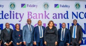 Boost For MSME Financing: All Set For Fidelity Bank To Disburse NCGC ₦5bn Credit Guarantee Facility L-R: Executive Director, South Directorate, Fidelity Bank Plc, Pamela Shodipo; Executive Director, Lagos & South West, Fidelity Bank, Dr. Ken Opara; Executive Director, Strategy and Operations, National Credit Guarantee Company Limited (NCGC), Mrs. Tinuola Aigwedo; Executive Director/Chief Risk Officer, Fidelity Bank Plc, Kevin Ugwuoke; MD/CEO, NCGC, Mr. Bonaventure Okhaimo; Managing Director/Chief Executive Officer, Fidelity Bank Plc, Dr. Nneka Onyeali-Ikpe; Executive Director/Chief Operations and Information Officer, Fidelity Bank Plc, Stanley Amuchie; and Executive Director, Risk Management, NCGC, Prof Ezekiel Oseni, during the Memorandum of Understanding (MoU) Signing Ceremony between Fidelity Bank and NCGC in Lagos…