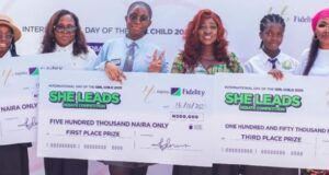 How Fidelity Bank Celebrated International Day Of The Girl Child L – R: Second runner-up, Chizaram Ekueme of Awesome College; Head, Brand Management, Fidelity Bank Plc, Cynthia Ogbonna; Winner, Chizaram Unachukwu of Cedec International School; Broadcaster and Communications Expert, Wemimo Adewuni; First runner-up, Nwatu Chidera of Brookstones and Best Brains International School; and Head, Women Banking, Fidelity Bank Plc, Harriba Harry-Pepple; at the maiden edition of the Fidelity Bank She Leads debate competition held in commemoration of the 2025 International Day of the Girl Child in Lagos recently…