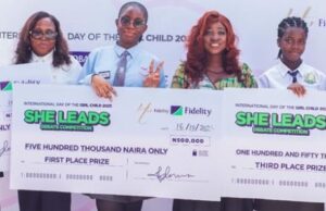 How Fidelity Bank Celebrated International Day Of The Girl Child L – R: Second runner-up, Chizaram Ekueme of Awesome College; Head, Brand Management, Fidelity Bank Plc, Cynthia Ogbonna; Winner, Chizaram Unachukwu of Cedec International School; Broadcaster and Communications Expert, Wemimo Adewuni; First runner-up, Nwatu Chidera of Brookstones and Best Brains International School; and Head, Women Banking, Fidelity Bank Plc, Harriba Harry-Pepple; at the maiden edition of the Fidelity Bank She Leads debate competition held in commemoration of the 2025 International Day of the Girl Child in Lagos recently…