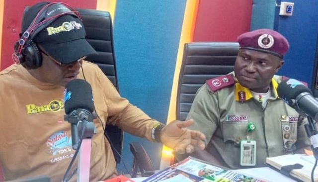 OYTMA 2 Commander Adeoye Ayoade, right, with Ambassador Olayinka Agboola...during the Radio Show on Splash 105.5fm...