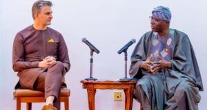 Photo: Sanwo-Olu Plays Host To Nigerian Breweries’ New MD …New Managing Director/CEO of Nigerian Breweries, Mr. Thibaut Boidin, left, with Governor of Lagos State, Mr. Babajide Sanwo-Olu and during the visit at the Lagos House, Alausa, Ikeja, on Friday…