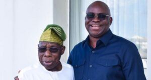 Ahead Of 65th Birthday, Ayo Fayose Visits Obasanjo In Abeokuta Former President Olusegun Obasanjo, right, with Mr Ayodele Fayose...