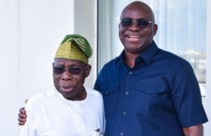 Ahead Of 65th Birthday, Ayo Fayose Visits Obasanjo In Abeokuta Former President Olusegun Obasanjo, right, with Mr Ayodele Fayose...